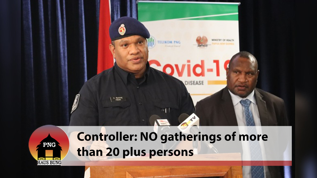 CONTROLLER BANS GATHERINGS OF 20-PLUS PERSONS
