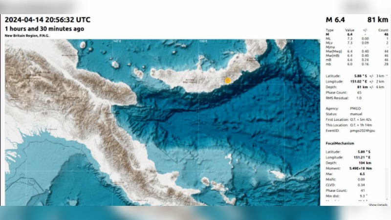 EARTHQUAKE ROCKS SOUTHERN COAST OF ENB