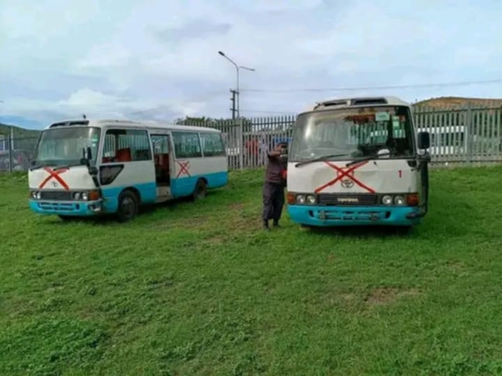 FIVE DEFECTIVE BUSES WERE GROUNDED BY WAIGANI POLICE.