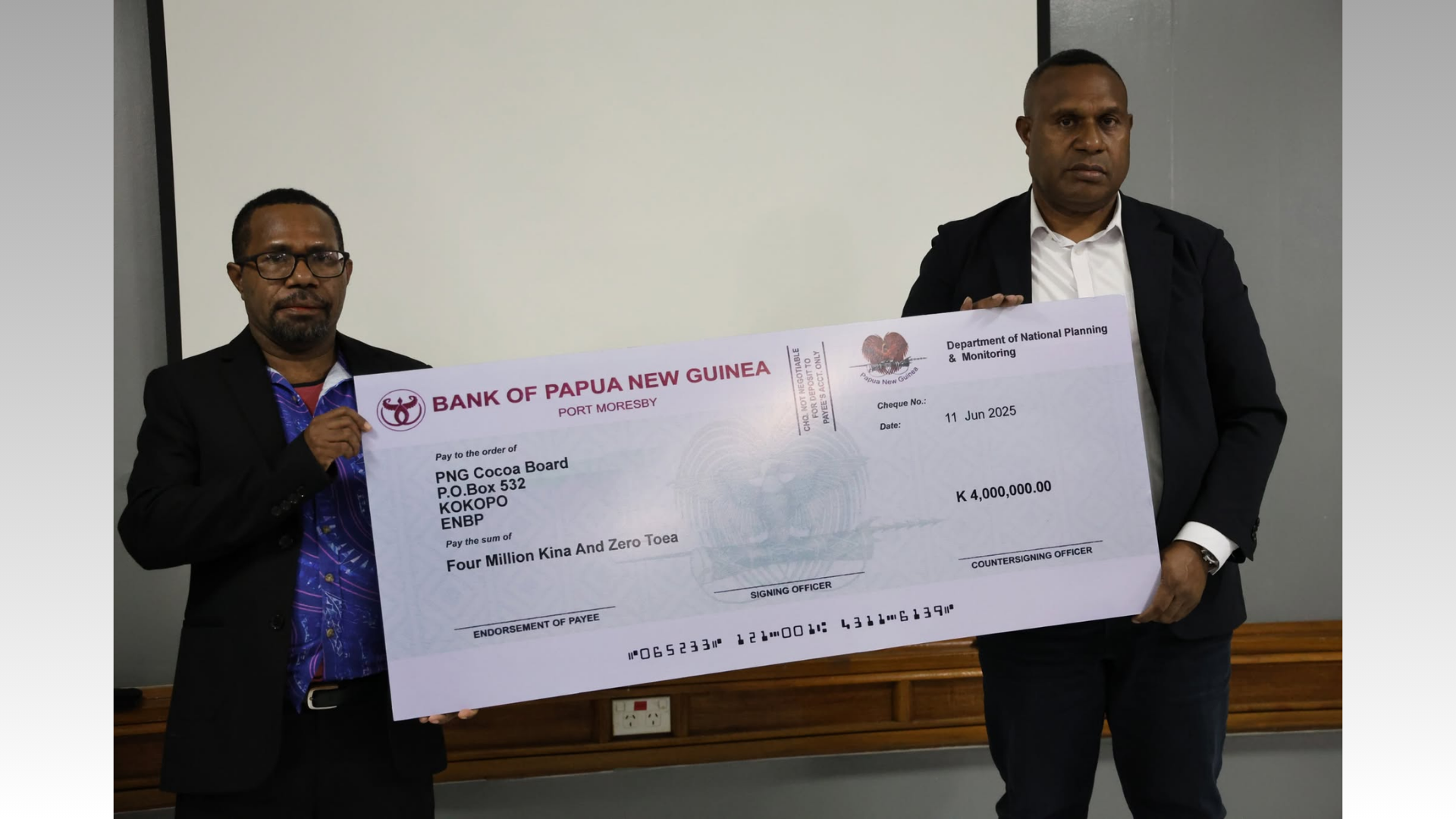 GOVERNMENT SUPPORTS PNG COCOA BOARD WITH K4 MILLION
