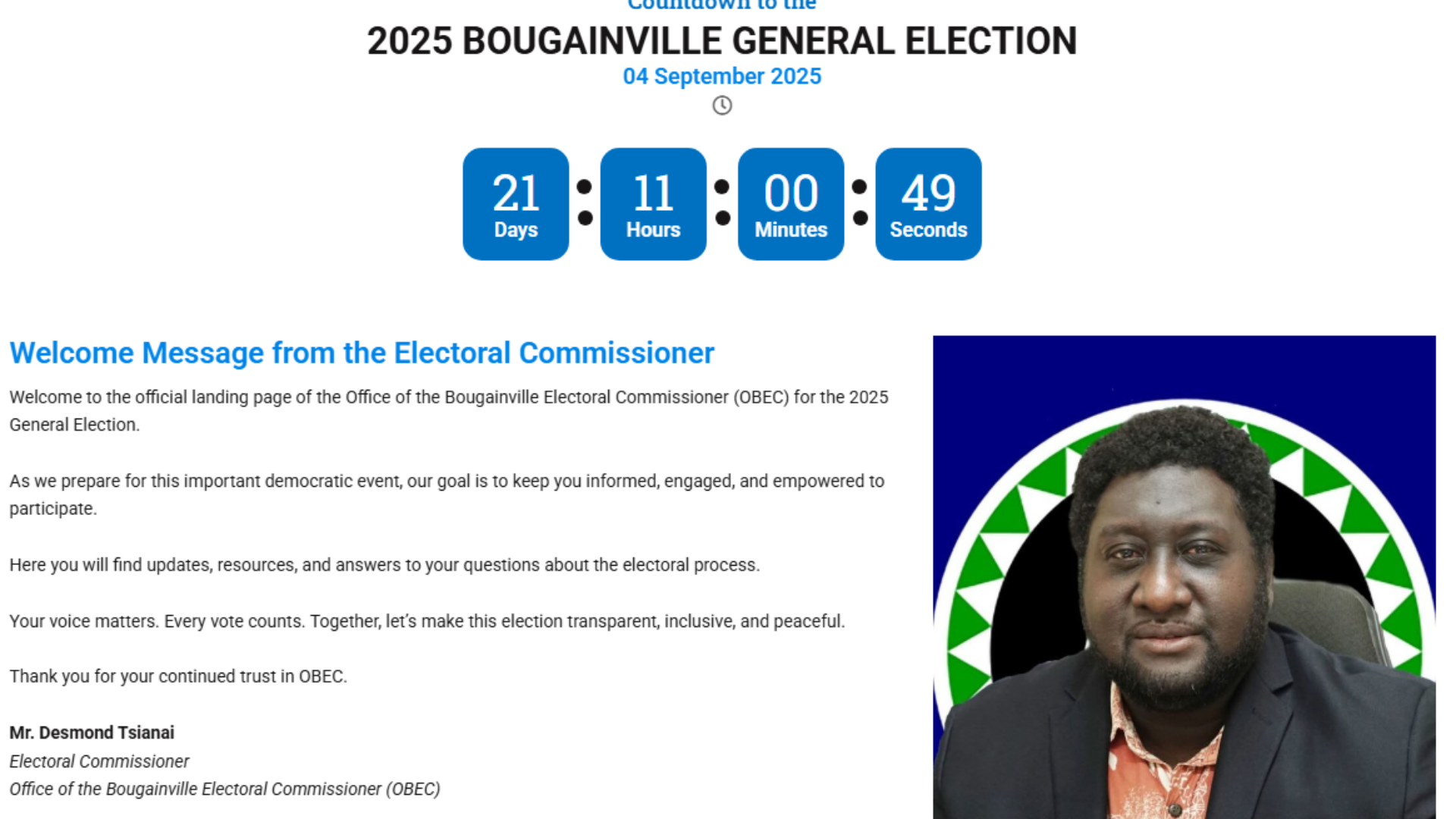 BOUGAINVILLE ELECTORAL COMMISSION LAUNCHES NEW LANDING PAGE