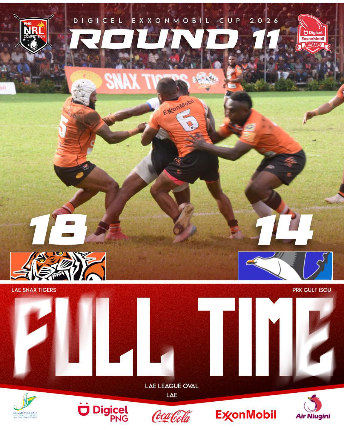 TIGERS HOLD OFF GULF ISOU IN THRILLING LAE LEAGUE GROUND BATTLE