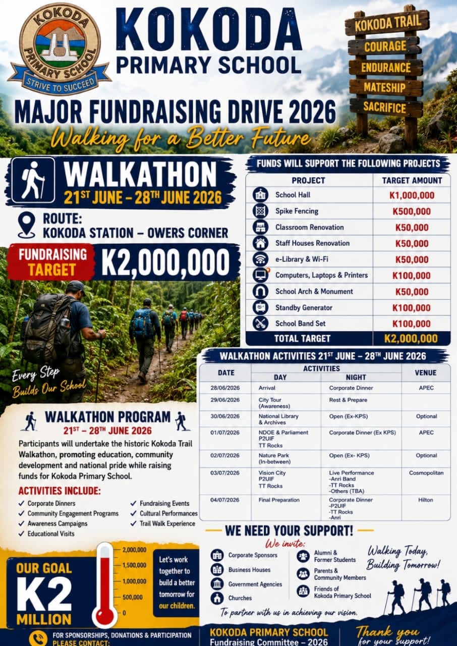 KOKODA PRIMARY SCHOOL TO LAUNCH K2 MILLION FUNDRAISING WALKATHON